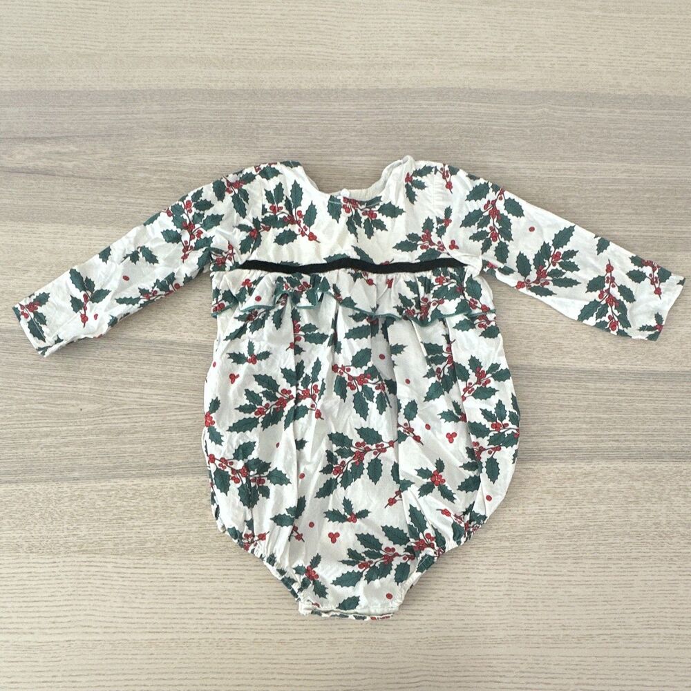 Pink Chicken baby Girls 6-12 months Holly Cotton Romper Long Sleeve Snap Ruffle